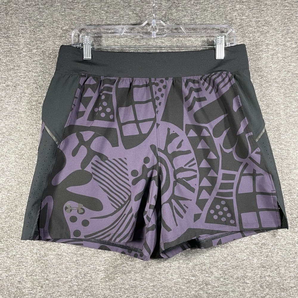 Under Armour Mens Shorts Large Speedpocket We Run In Peace UA Black Purple
